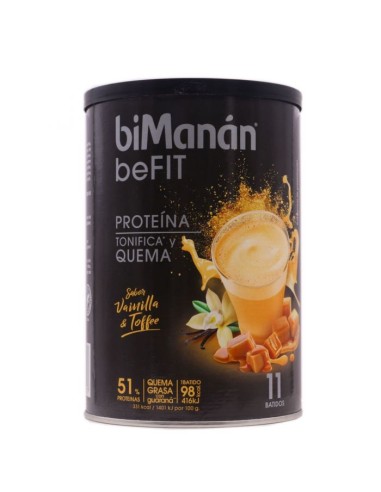 BiManán beFit Proteína Batido Sabor Vainilla y Toffee 11 Batidos 330g